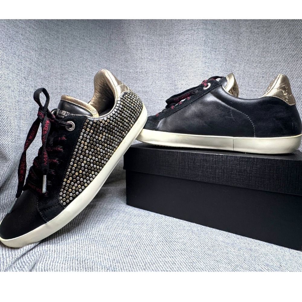Zadig & Voltaire Womens Black Leather Studded Platform Sneakers 9 Streetwear - Picture 12 of 12